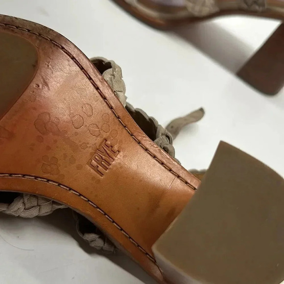 Frye Amy Braided High Heel Open Toe Sandals Shoes in Camel Multi Color Size 6.5 - Picture 9 of 13